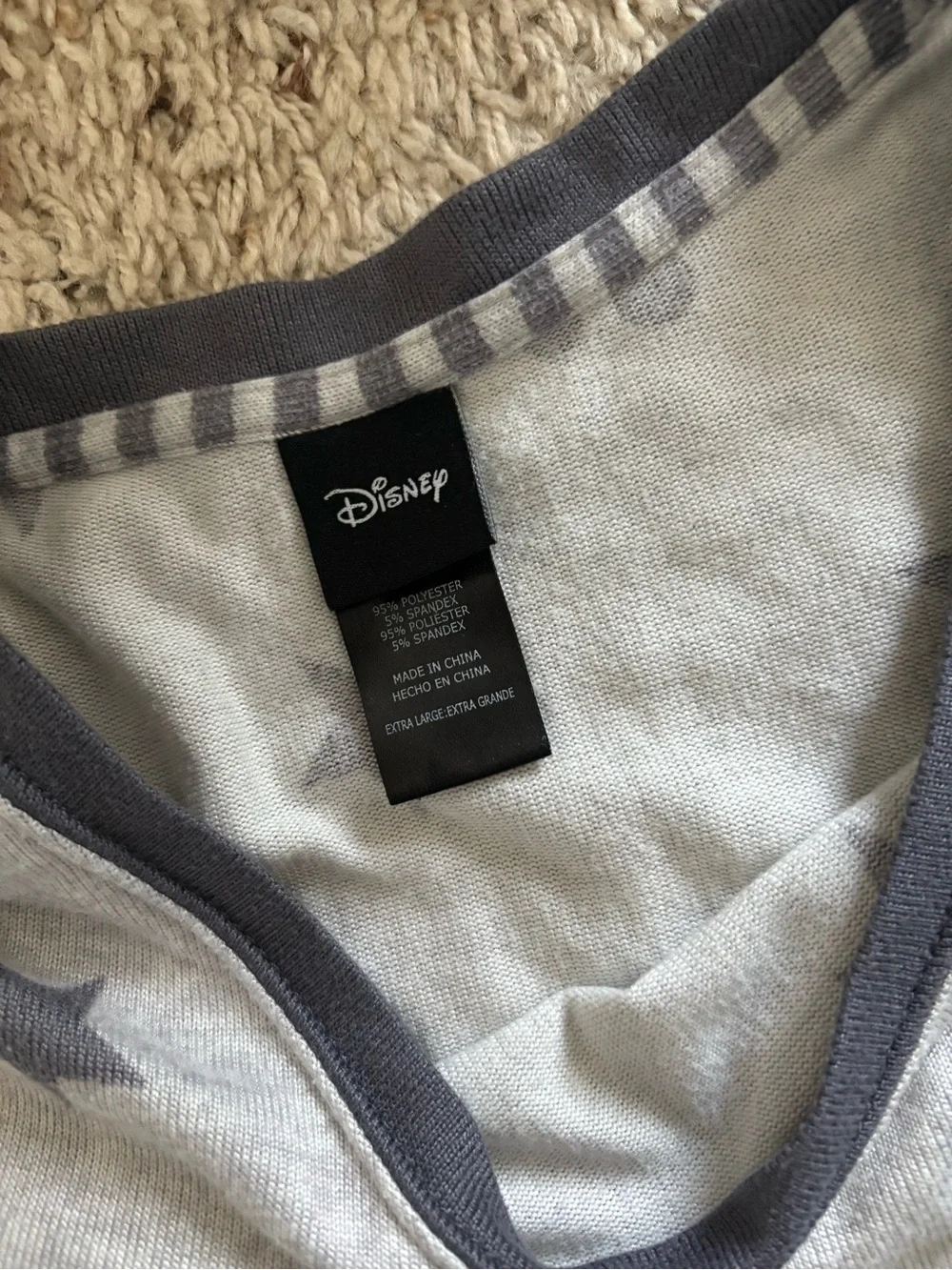 Disney Mickey Mouse Stars Gray Pajama Set Size XL Striped Sleepwear Loungewear - Picture 3 of 3